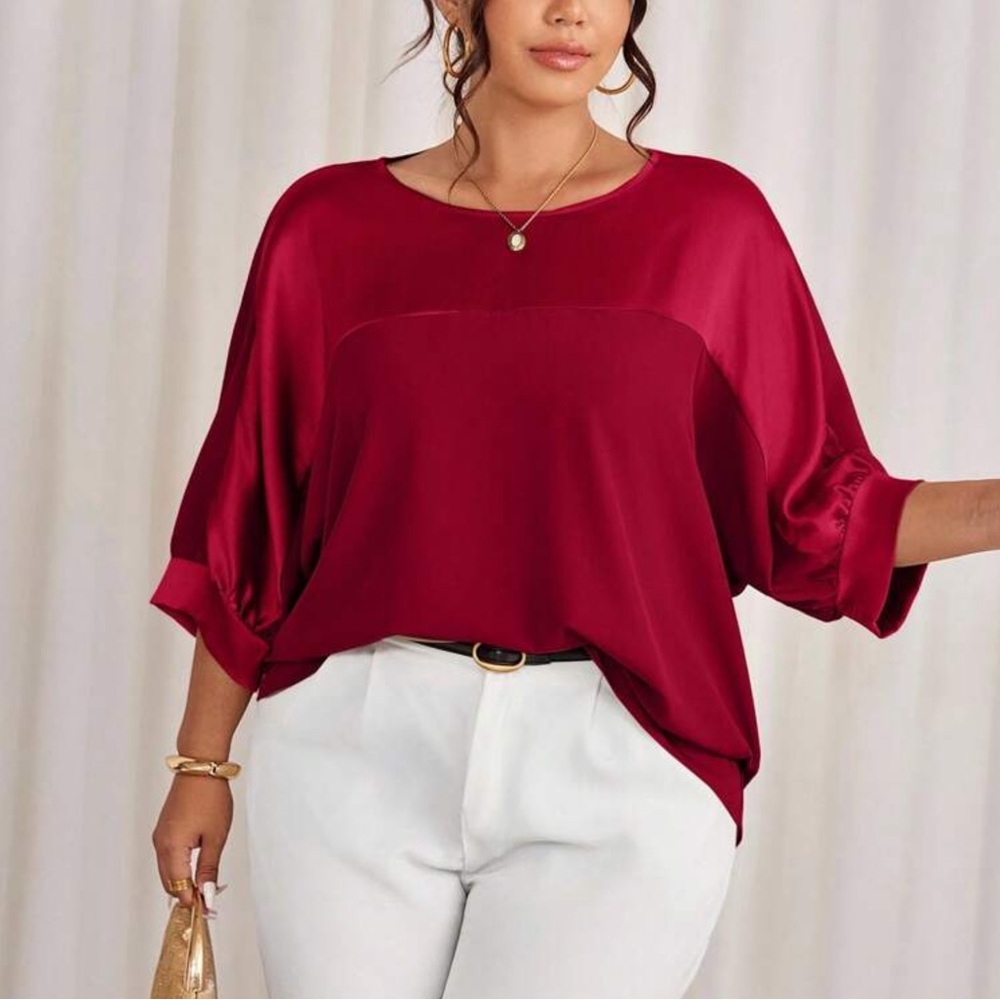 Red Women's Satin Pullover Top